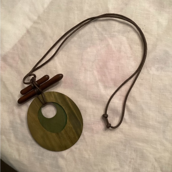 Asian Style Wood Pendant on Silk Cord - Picture 2 of 2